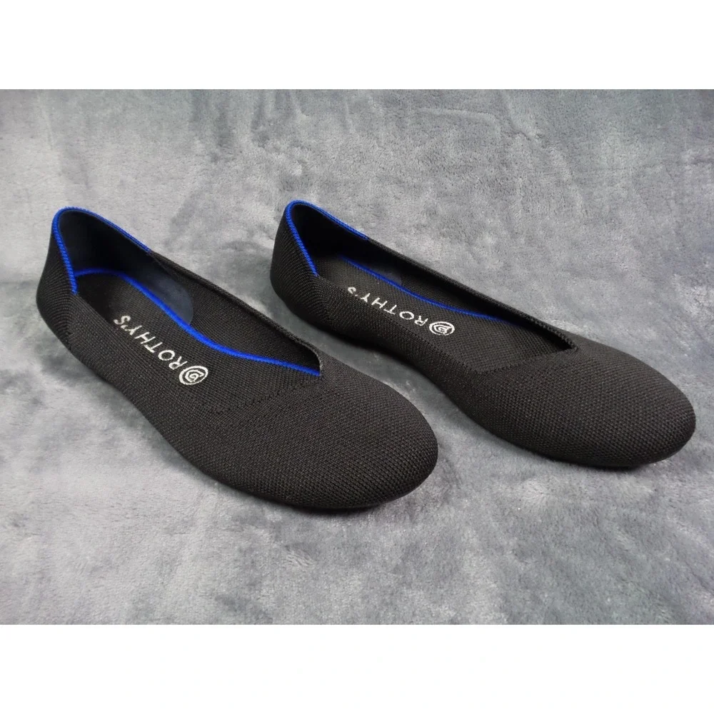 Rothys The Flat Shoes Womens Size 9.5 Black Slip-On Classic Flats Knit Round Toe